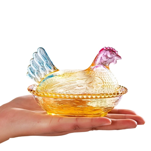 Fesfesfes Glass Candy Dish with Lid Farmhouses Style Cute Candy Bowl Jar Fun Snack Storage Container for Home Tabletop Decor Holiday Gift