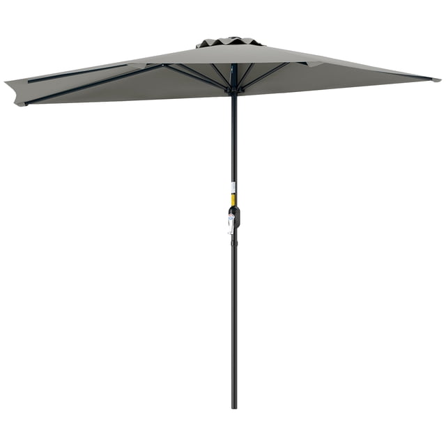 Outsunny 9ft Half Round Umbrella, Outdoor Balcony Parasol, Light Grey