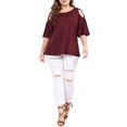 thumbnail image 2 of Unique Bargains Women's Plus Size Cold Shoulder Sleeve Top (Size 3X) Red, 2 of 6