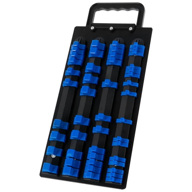 Socket Organizer Heavy Duty Socket Set Holder Durable Socket Steel Rack with Portable Handle Socket Storage Tray Organizer Total Holding 48 Sockets for Sockets (Blue )
