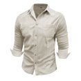 thumbnail image 4 of hotojiny Mens Corduroy Button down Shirts Shacket Vintage Textured Long Sleeve Jacket Lightweight Work Shirts with Pockets, 4 of 7
