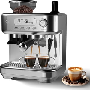 Espresso Machine with Grinder, Professional Coffee and Espresso Maker Combo, Stainless Steel Cafe Espresso Machine with Steam Wand Barista Kit for Cappuccino Latte