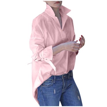 XZNGL Long Sleeve Shirt Women Fashion Women Casual Long Sleeve Lapel Shirt Plain Print Blouse Top