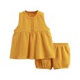 thumbnail image 2 of TopLLC Ensembles de Blouses et Chemises à Manches Courtes Col Rond Mode Filles Tenues Décontractées Manches Courtes Col Rond Boutons Shorts Unis Ensemble Fille, 2 of 3