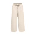 thumbnail image 4 of Women's Linen High Waisted Drawstring Culotte Pants Summer Elastic Waist Wide Leg Cropped Capri Pants With Pockets, 4 of 5