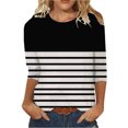 thumbnail image 2 of Meichang Chemises à Manches 3/4 pour Femmes Hauts à Rayures Color Block Col Rond T-Shirts Décontractés Chemises Coupe Ample Blouses de Travail Confortables Pull Mode 2024, 2 of 3