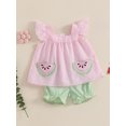 thumbnail image 3 of Baby Girl Summer Clothes Stripe Print Flying Sleeve Tank Tops Ruffled Shorts Outfit, 3 of 8