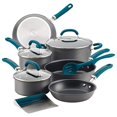 thumbnail image 1 of Rachael Ray Create Delicious Hard Anodized Nonstick Cookware Pots and Pans Set, 11 Piece, Gray with Teal Handles, 1 of 5