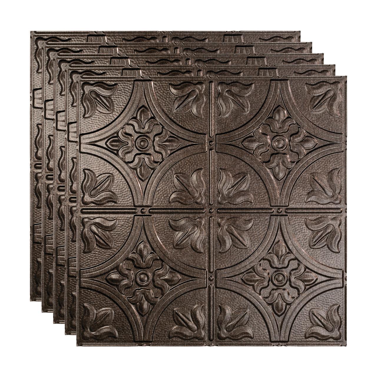 Fasade Traditional 2 Vinyl 2ft x 2ft Lay-In Ceiling Panel Smoked Pewter 5 Pack