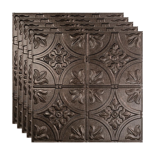 FASÄDE Traditional 2 Decorative Vinyl 2ft x 2ft Lay in Ceiling Panel in Smoked Pewter (5 Pack)