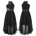 thumbnail image 5 of Oyolan Robe Trapèze à Col Licou pour Fille, Demoiselle d'Honneur Junior, Fille aux Fleurs, Robe Maxi Asymétrique en Mousseline, Robe de Fête, Noir, 8, 5 of 5