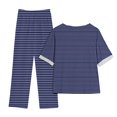 thumbnail image 3 of Timegard Ensembles 2 Pcs pour Femmes Grande Taille Hauts à Rayures à Col Ras du Cou à Manches Courtes et Pantalons à Taille Élastique Tenues Décontractées, 3 of 3