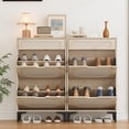 thumbnail image 2 of Slim Rattan Shoe Cabinet - 2 Turn Drawers, 1 Pull-Out Drawer, Adjustable Shelf - Freestanding Entryway Shoe Storage Organizer - Heavy Duty Metal Legs - Space-Saving Hallway Rack - Wood Color, 2 of 8