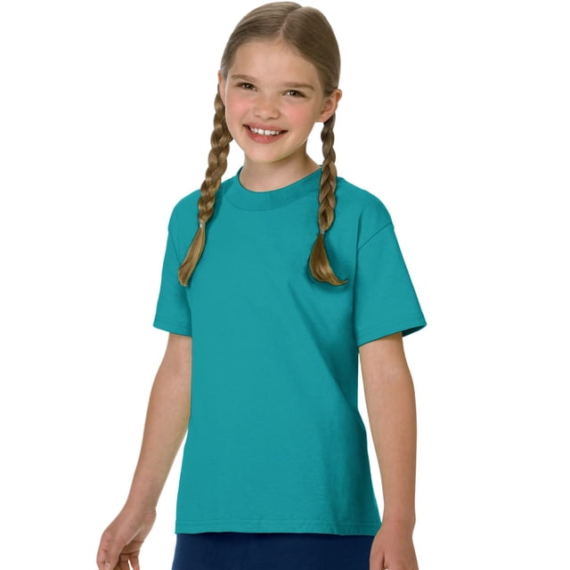 Hanes Authentic TAGLESS Kid`s Cotton T-Shirt, S, Teal