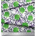 thumbnail image 2 of Soimoi Tissu Viscose Georgette Imprimé Feuilles & Roses Tissu au Mètre 42 Pouces de Large, 2 of 3