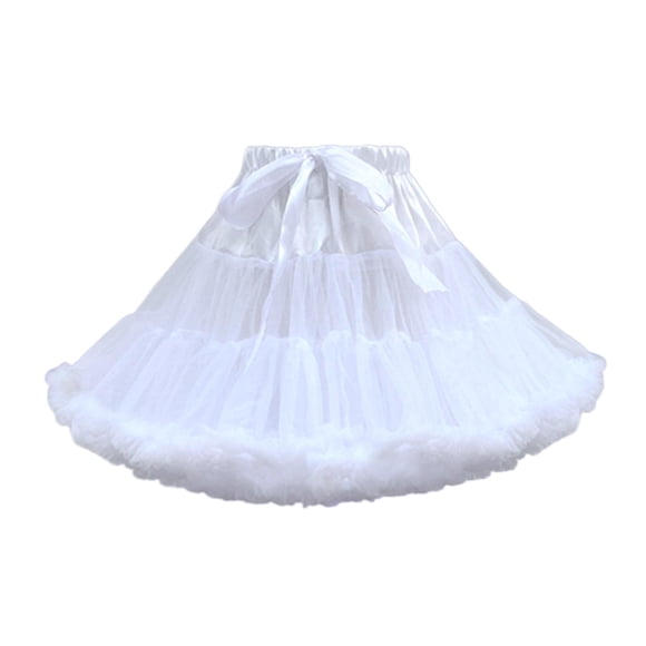 Esquirla Womens Tulle Petticoat Elastic Waistband Knee Length Skirt Tutu Skirt Underskirt White