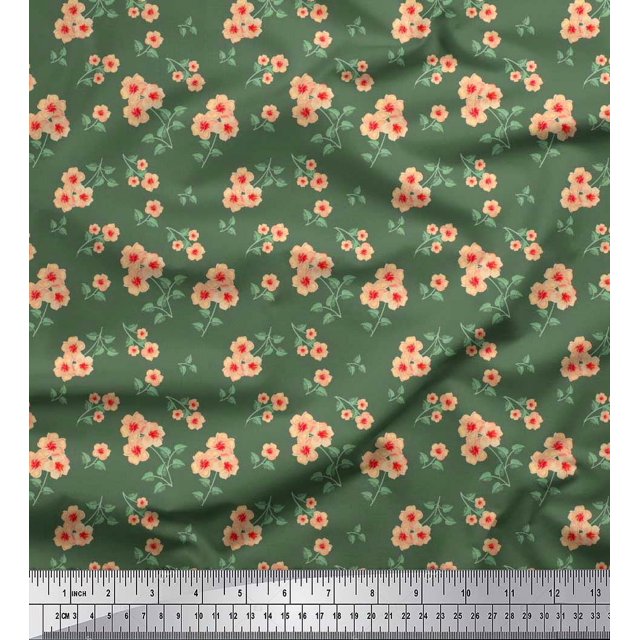 Soimoi Toile de Coton Chambrée Feuilles et Fleurs 1 Yard 56 Inch Wide