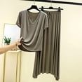thumbnail image 2 of Timegard Womens Pajamas Sets V Neck Short Sleeve Tee Skirts Loose Soft Solid Color Sleepwear Outfits, 2 of 3