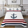 thumbnail image 1 of Erosebridal Nautical Anchor Coverlet Set King, Navy Red Stripe Bedding Set 3-Piece, 1 of 5