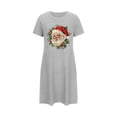 thumbnail image 2 of Sakmal Chemises de Nuit Ultra Douces pour Femmes Noël Gris Grande Taille Chemise de Nuit Extensible Imprimé Père Noël Col Rond Manches Courtes Courtes Chemises de Nuit P-2TG, 2 of 5