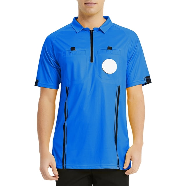 TOPTIE Men's Soccer Referee Jersey Officials Pro Short Sleeve Referee Shirts-Blue-3XL