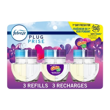 Febreze Plug In Air Freshener, Odor-Fighting Scented Oil Refill, Moonlight Breeze 3 Refills