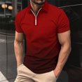thumbnail image 2 of Chemises pour Hommes Imprimé Décontracté Manches Courtes Col Rabattu T-Shirt à Fermeture Éclair Blouse Tops, 2 of 5