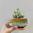 thumbnail image 2 of Circular Glazed Ceramic Planter Set with Unique Kiln-Varied Color Blend for Indoor Display Succulent Garden Display and Home, 2 of 5