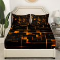 thumbnail image 4 of YST Stereoscopic Neon Geometry Sheets Full,Orange Black Neon Lights Bed Sheets For Kids Teens Adult Bedroom Decor, Modern Abstract Square Sheet Set Geometric Grid Flat Sheet, 4 of 6