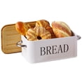 thumbnail image 4 of Meitianfacai Wooden Lid Bread Box Household Metal Baking Bread Box Iron Storage Box Kitchen Food Storage Box, White, 4 of 5