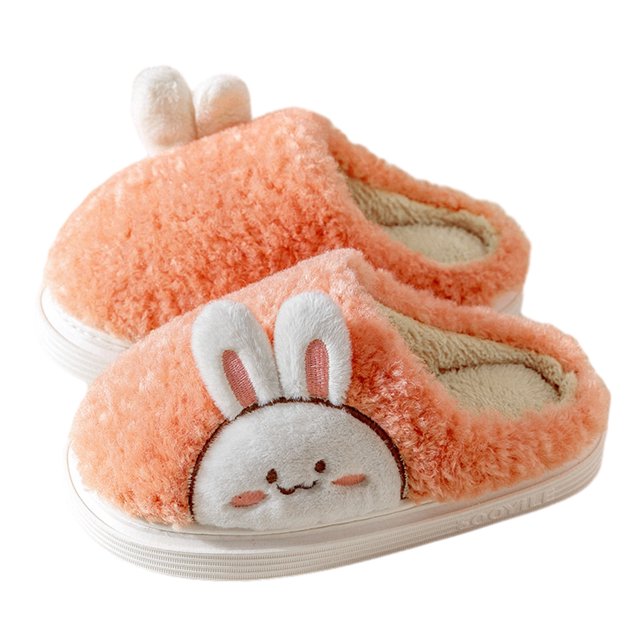 Womens Furry Slippers Soft Fleece Cute Rabbits Memory Foam Thick Bottom Soft Sole Comfortable Non-Slip Warm Winter Home Slippers Orange-01