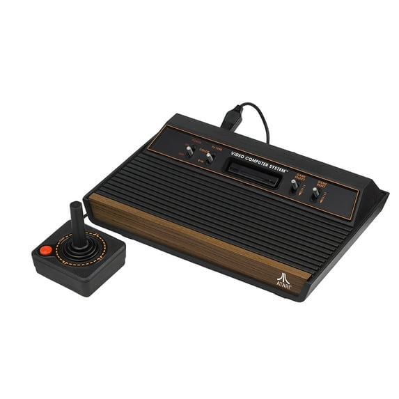 Console de Système Informatique Vidéo Atari 2600 Remise à Neuf en Noir, Aussi Appelée le Modèle « Darth Vader », avec Panneau Effet Bois et design Classique. Comprend une Manette joystick avec Bouton orange, un Câble RF et un Câble d'Alimentation. Compatible avec les Cartouches de Jeu Atari 2600 d'Origine. Inspectée et Testée Professionnellement pour une Fonctionnalité Complète. Idéale pour les Amateurs de Jeux Rétro.