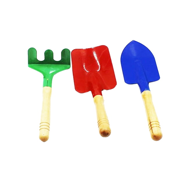 KAKOWELY 3pcs Mini Candy Color Garden Tool Iron Shovel Trowel Rake with Wooden Handle for Kids Child Girl (Random Color),9.06"X1.18"X2.36"