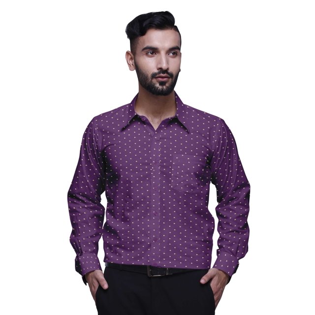 BESTMAN Chemise en Coton pour Hommes à Manches Longues Imprimée à Col Écarté Chemise Ajustée Formelle