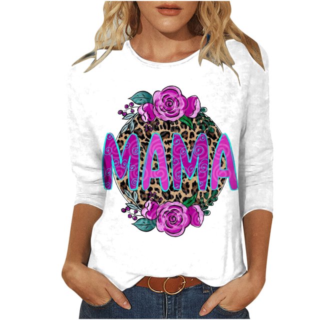 EQWLJWE Hauts d'Été pour Femmes Hauts pour Femmes Liquidation Mode pour Femmes Manches Trois Quarts Rétro Col Rond Imprimé de Pâques Hauts Amples Blouse Manches Trois Quarts