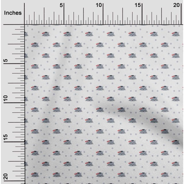 oneOone Georgette Viscose Fabric Dot & Cat Face Animal Decor Fabric Printed BTY 42 Inch Wide