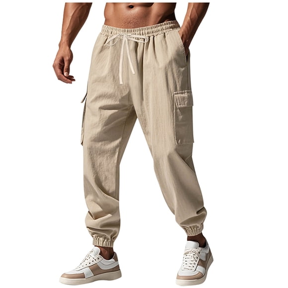 Men's Pants Cleanrance! Khaki Pants Mens Relaxed Fit Khakis Chinos Men Fashion Baggy Flat Front Suit Pants, Solid Color Business Formal Straight Leg Pant Button High Waist Pockets Clothes
