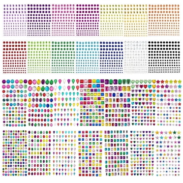 28 Feuilles d'Autocollants de Gemmes Autocollantes de Formes Variées, 3510 Pcs de Gemmes Multicolores pour le Visage à Coller, Bijoux de Visage DIY Autocollants en Strass pour Bricolage