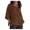 thumbnail image 3 of Chemises à Manches 3/4 pour Femmes, Mode Femmes Nouveau Style Chemises en Coton et Lin de Couleur Unie Coupe Ample Blouses à Col Rond Hauts Décontractés d'Été pour Dames, 3 of 6