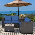 thumbnail image 3 of Gymax Ensemble de Conversation de Patio en Rotin Rembourré 4 Pcs avec Table d'Appoint Coussin Bleu Marine, 3 of 10
