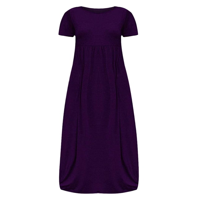 Leutsin Robe Longue Décontractée pour Femme Grande Taille, Col Rond, Été, Manches Courtes, Unie, Ample, avec Poches