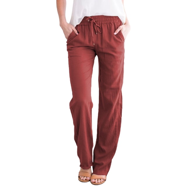 Kcodviy Women Solid Straight Solid Fleece Pants Women Short Elastic Pants Long Drawstring Plus Size Pants Linen Women Waist Cotton Plus Size Harem Pants for Women Casual Pants