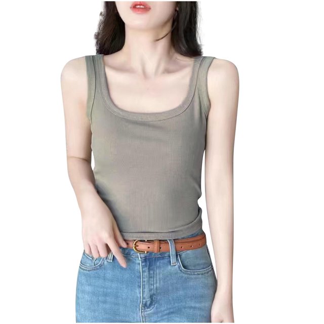 SwiftWear Débardeur Côtelé de Base pour Femmes en Coton à Col Rond, Gainant, Décontracté