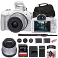 thumbnail image 1 of Canon EOS R50 Mirrorless Camera with 18-45mm Lens (White) (5812C012) + 64GB Memory Card + Bag + Charger + LPE17 Battery + Card Reader + Memory  Wallet + Cleaning Kit (International Model), 1 of 8
