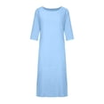 thumbnail image 4 of RKSTN Robe Maxi pour Femme Grande Taille Robe d'Été Simple Coton-Lin Col Rond Robe de Plage Manches Courtes Plissée Ligne A Robe Midi, 4 of 8