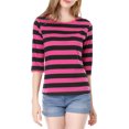 thumbnail image 2 of INSPIRE CHIC T-Shirt pour Femme à Manches au Coude, Col Rond, Coupe Ajustée, Basique, Décontracté, Imprimé, m Fuchsia Noir, 2 of 8