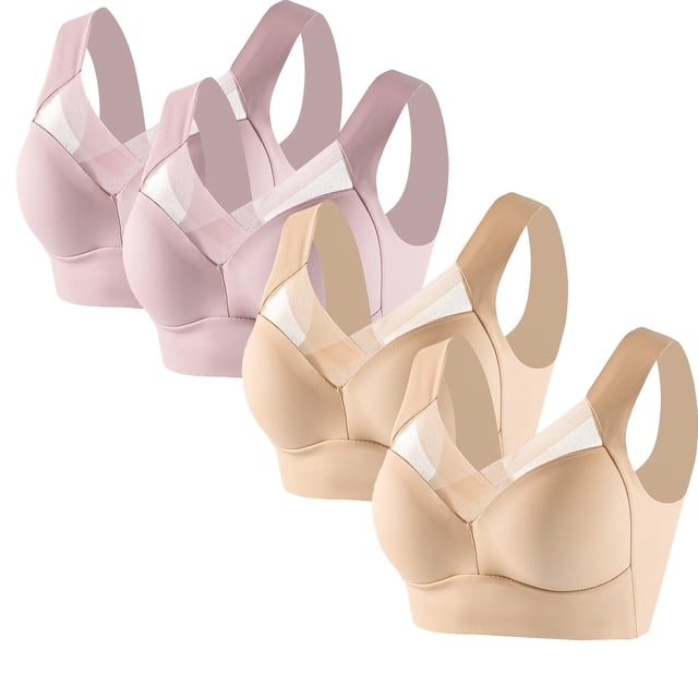 Timegard 4pc Bras for Women Wireless Comfy Breathable Full Coverage High Support Back Smoothing Everyday Bra