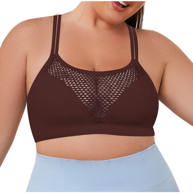 Hontri Women's Solid Color Underwire Bra - Large Size Hollow Sports Brown XXL