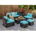 thumbnail image 1 of Costway Ensemble de Mobilier de Terrasse en Rotin 8 Pcs Rangement Peu Encombrant Coussin Housse Turquoise, 1 of 9