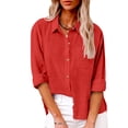 thumbnail image 2 of Timegard Button down Shirts for Women Cotton Linen Plus Size Lapel Neck Blouse Fall Casual Loose Tops, 2 of 7
